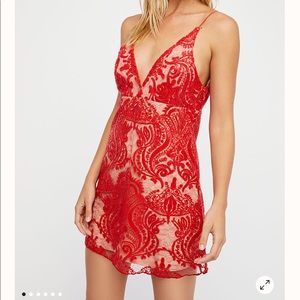 Free People red lace sequins dress